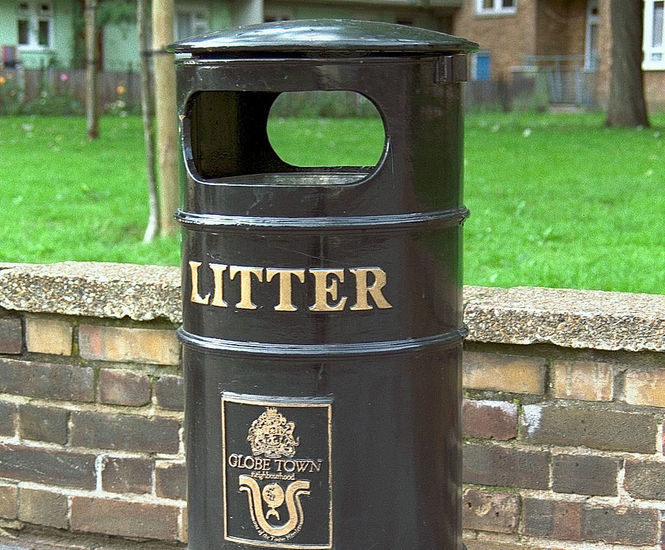 Type 401 - round cast iron litter bin with domed canopy