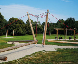 Triple Beam Swing - larch wood playground swing for group play
