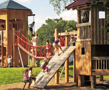 Big Hexagonal Platform With Roof - larch wood playground centrepiece
