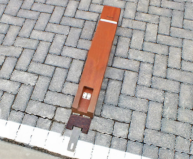 Hinge Down folding hardwood timber bollard