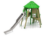 Tree House with Open Tube Slide - timber play structure with slide