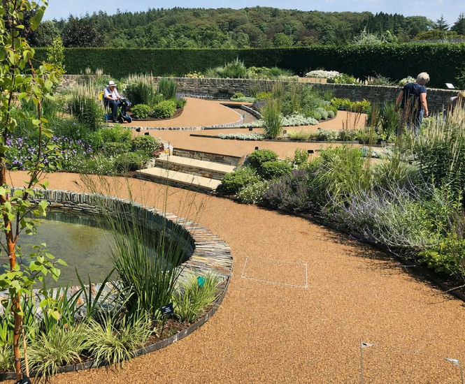 Resin bound porous pathways at RHS Rosemoor Cool Garden