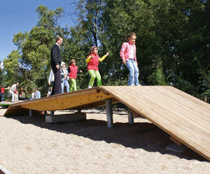 Big See-saw Platform - large timber playground see-saw for group play
