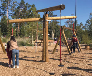 Cross Scales - larch timber see-saw with hanging seats for playgrounds