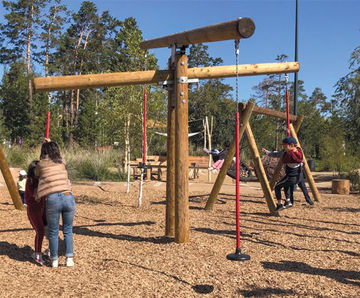 Cross Scales - larch timber see-saw with hanging seats for playgrounds