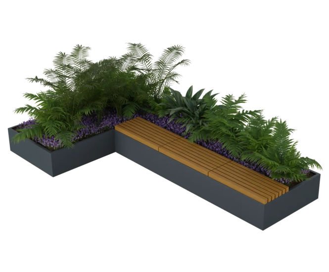 Ambit seating options for steel planter walls