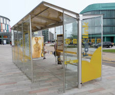Gullwing Shelter - modular glass and metal bus passenger waiting shelter