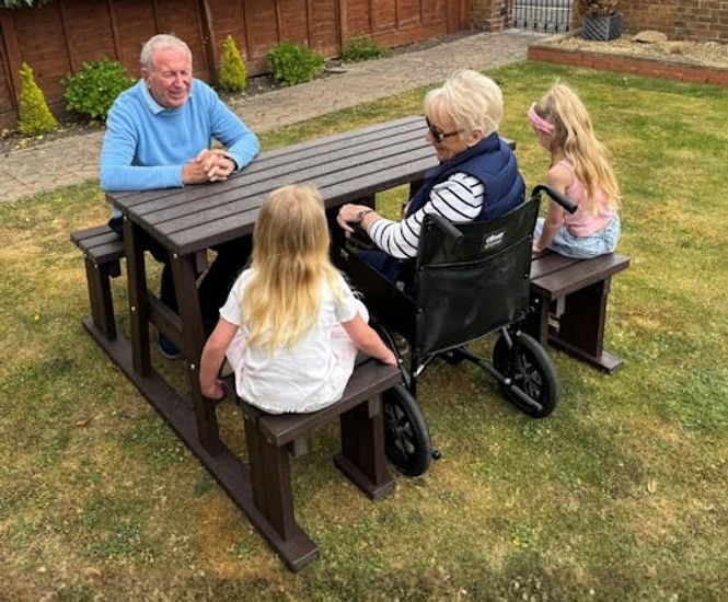 Wheelchair Access Pass Through Picnic Table - recycled plastic outdoor seat