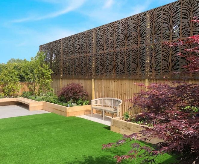 Decorative laser-cut corten screens for private garden