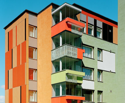 Colourful high pressure laminate facade for apartments