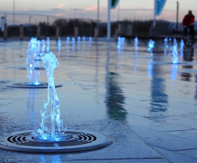 Colour-changing jet water features - The Helix, Falkirk