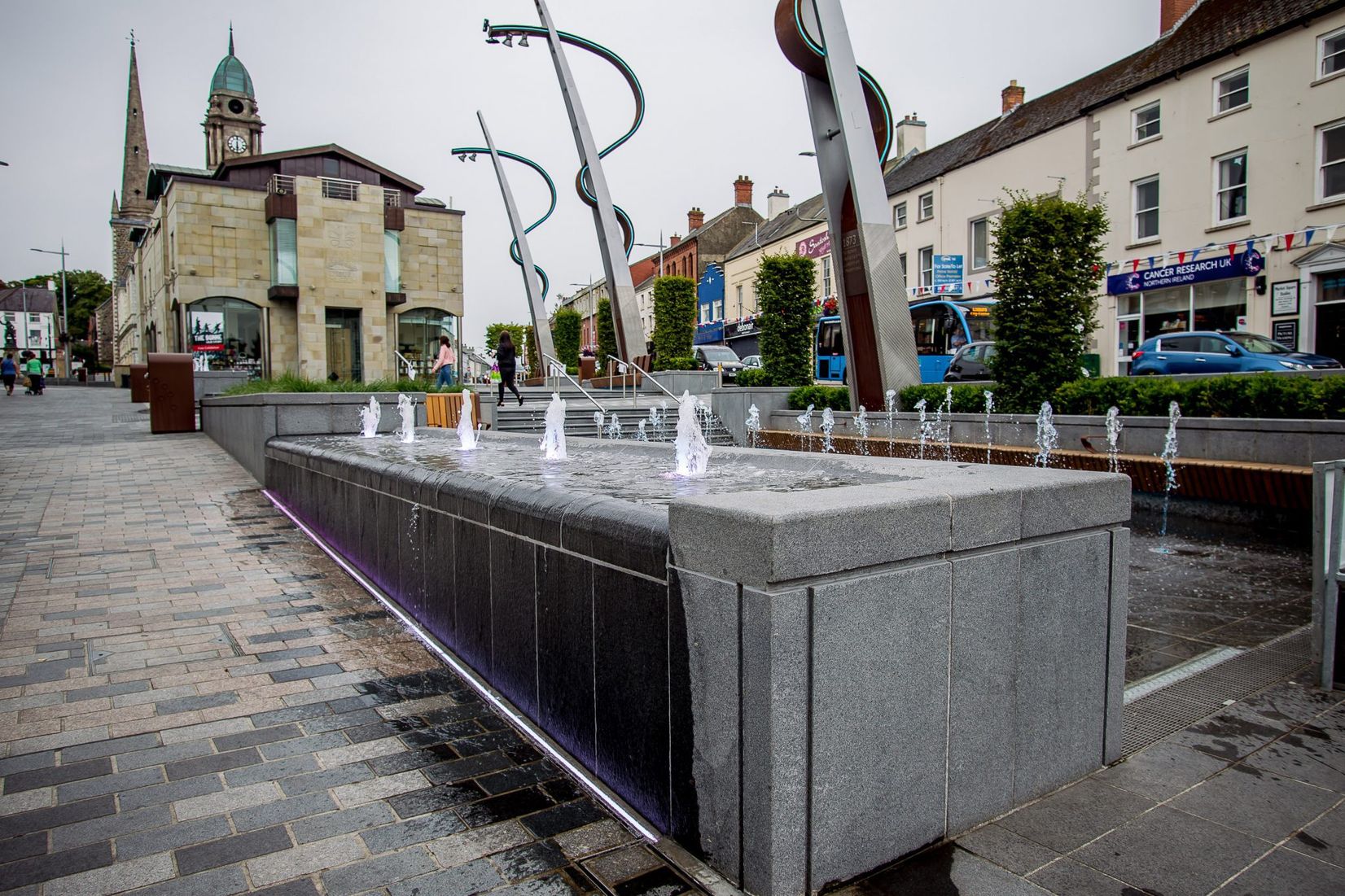 LED fountains revitalise Lisburn town centre Fountains Direct ESI