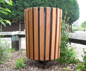 Boston open top steel litter bin with hardwood slats