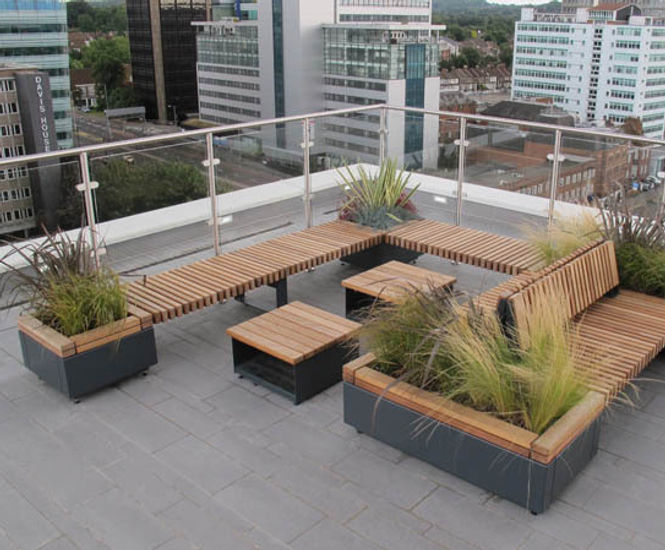 RailRoad seating and planters for Croydon roof garden