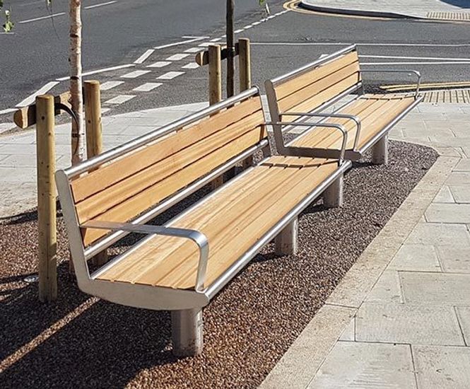 Horizon outdoor timber and steel seating for parks and shared spaces