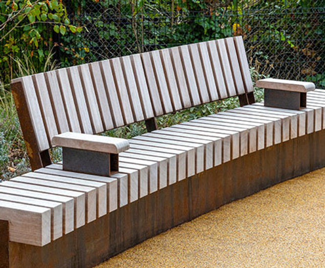 Bespoke raised planter beds and seating, Russell Gardens