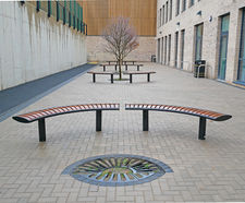 Zenith timber and steel curved outdoor bench