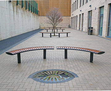 Zenith timber and steel curved outdoor bench