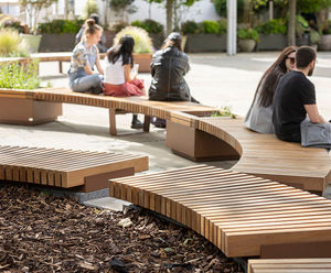 RailRoad seating and planters enhance shopping area