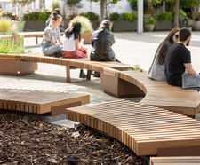 RailRoad seating and planters enhance shopping area