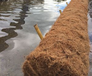 Coir rolls - natural coconut fibre erosion control for riverbanks and ponds