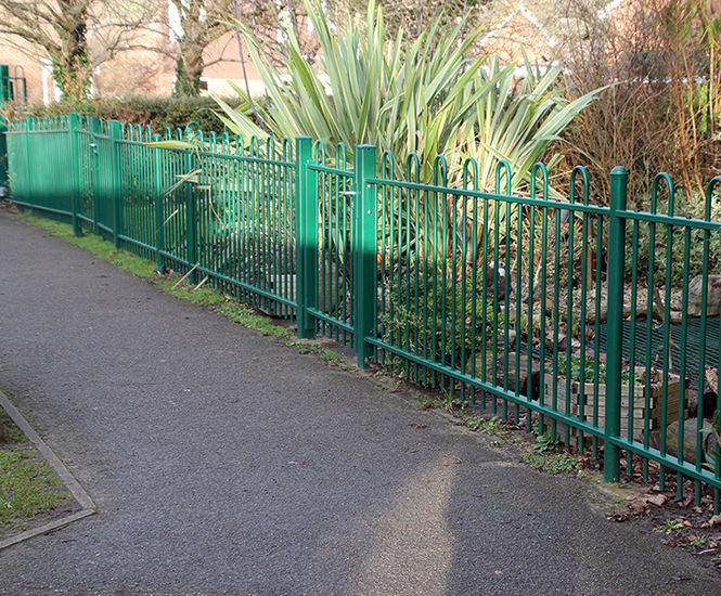 Anti-trap bow top fencing and gates secure infant school