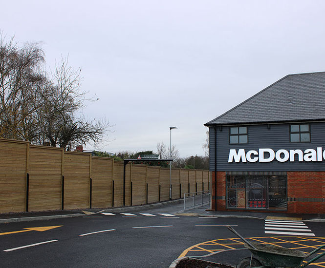 Timber acoustic barrier reduces noise at McDonalds