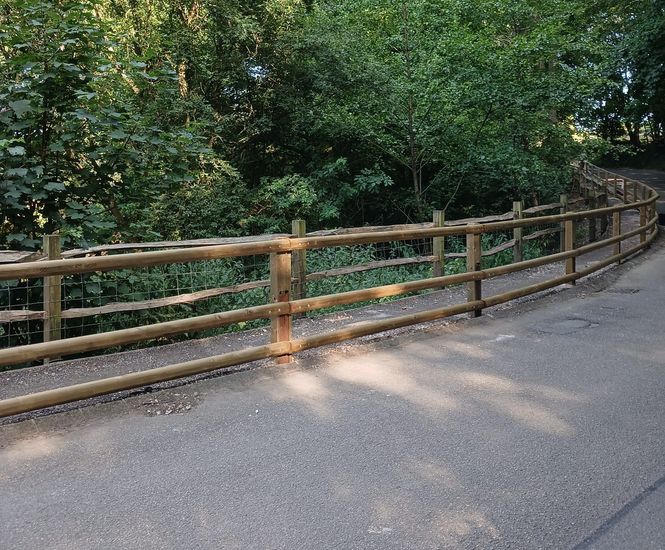 Timber pedestrian and cycle guardrail for Lancing College, West Sussex