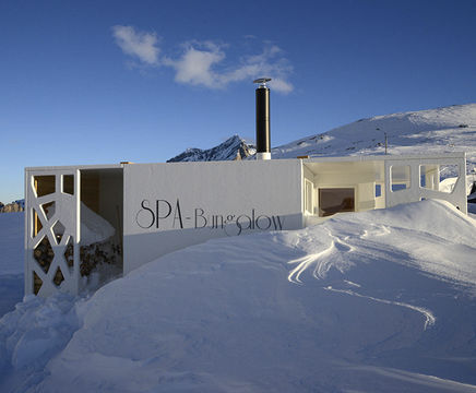 Laminated veneer lumber for alpine SPA-Bungalow 