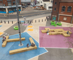 Modular tiered timber block seating for public square