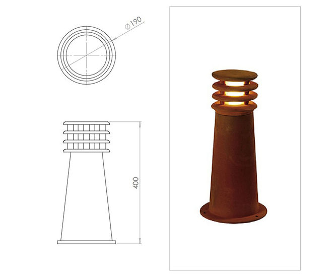 Rusty Round 400mm illuminated bollard
