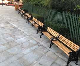 Extra long cast iron and timber seating for public realm