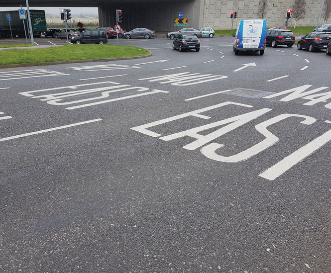 Hard-wearing road marking for busy junction