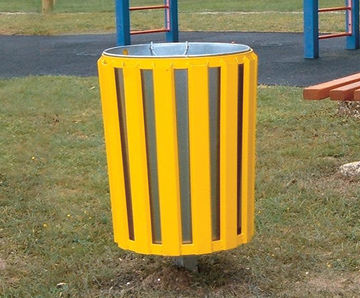 Public trash can - PLAINWELL - landscapeforms - wooden / aluminum