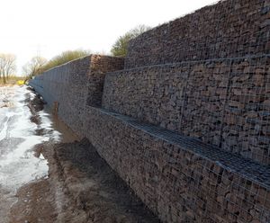 Gabion basket retaining wall for housing development