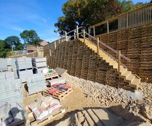 Timber crib wall and steps for premium housing site