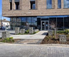 Gabion retaining wall systems for hotel and car park