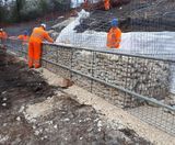 Gabion retaining walls stabilise railway embankment - on this page