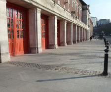 Blue-grey granite setts, slabs and kerbs - fire station