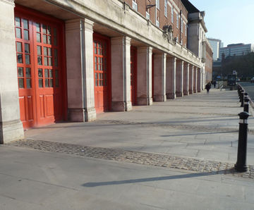 Blue-grey granite setts, slabs and kerbs - fire station