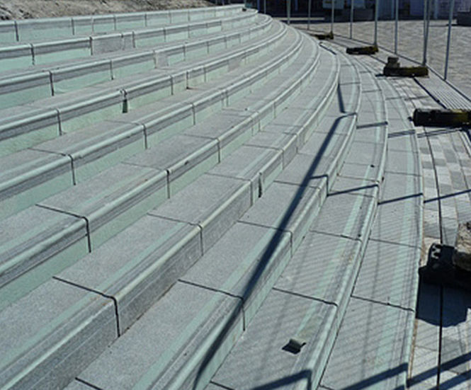 Custom sandblasting for granite radius steps, Portrush