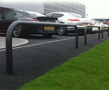 Hooped perimeter barriers, Porsche showroom, Solihull
