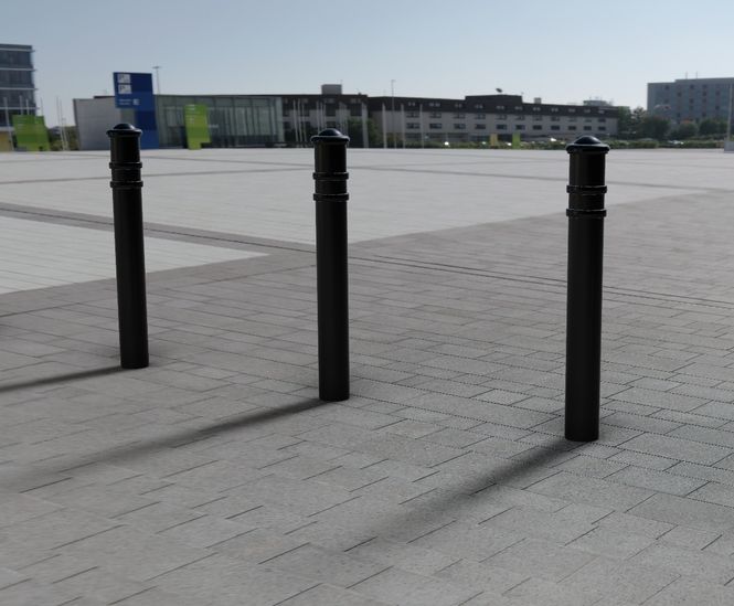 GFC1700 - steel bollard, cast iron cap & rings, 114 dia