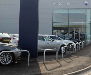 Hooped barriers and bollards protect Maserati dealership