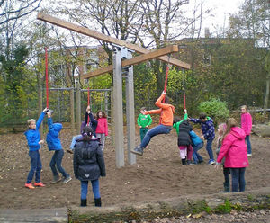 Cross Scales - larch timber see-saw with hanging seats for playgrounds