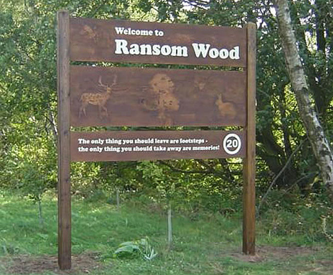 Sandblasted cedar signage for Ransom Wood Estate