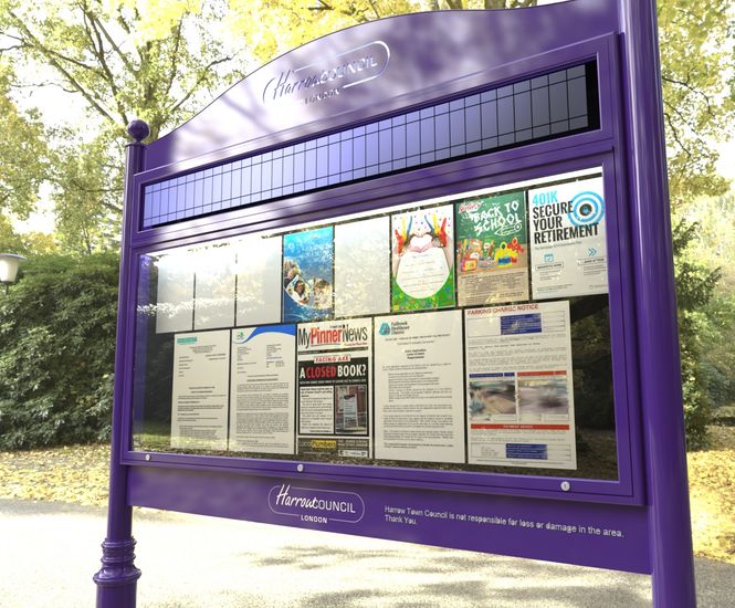 Bespoke solar illuminated noticeboards - Harrow Council