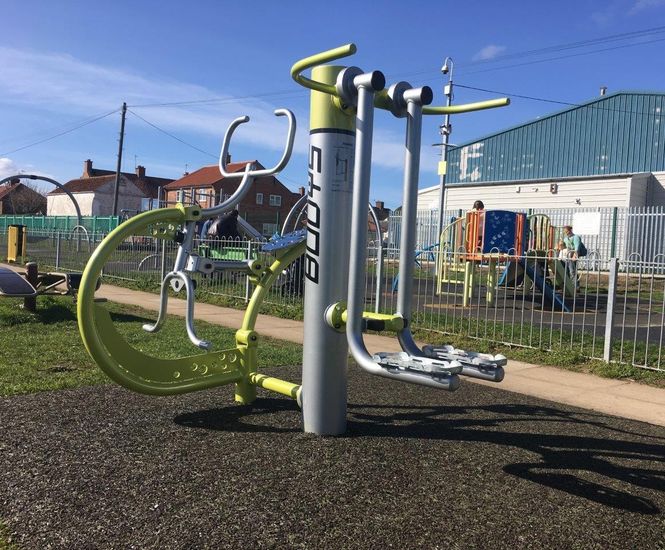 Inclusive play and outdoor gym equipment for play area