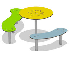 Blossom Table with Bean and Pod Bench - wheelchair-accessible
