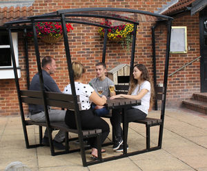 Recycled plastic 4-seater picnic table and benches with canopy